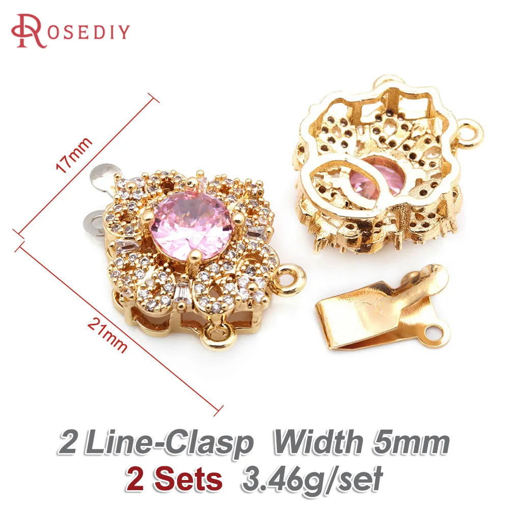 2 Sets 18K Gold Color Brass and Zircon Necklaces Connect Clasps High Quality Diy Jewelry Making Supplies Accessories