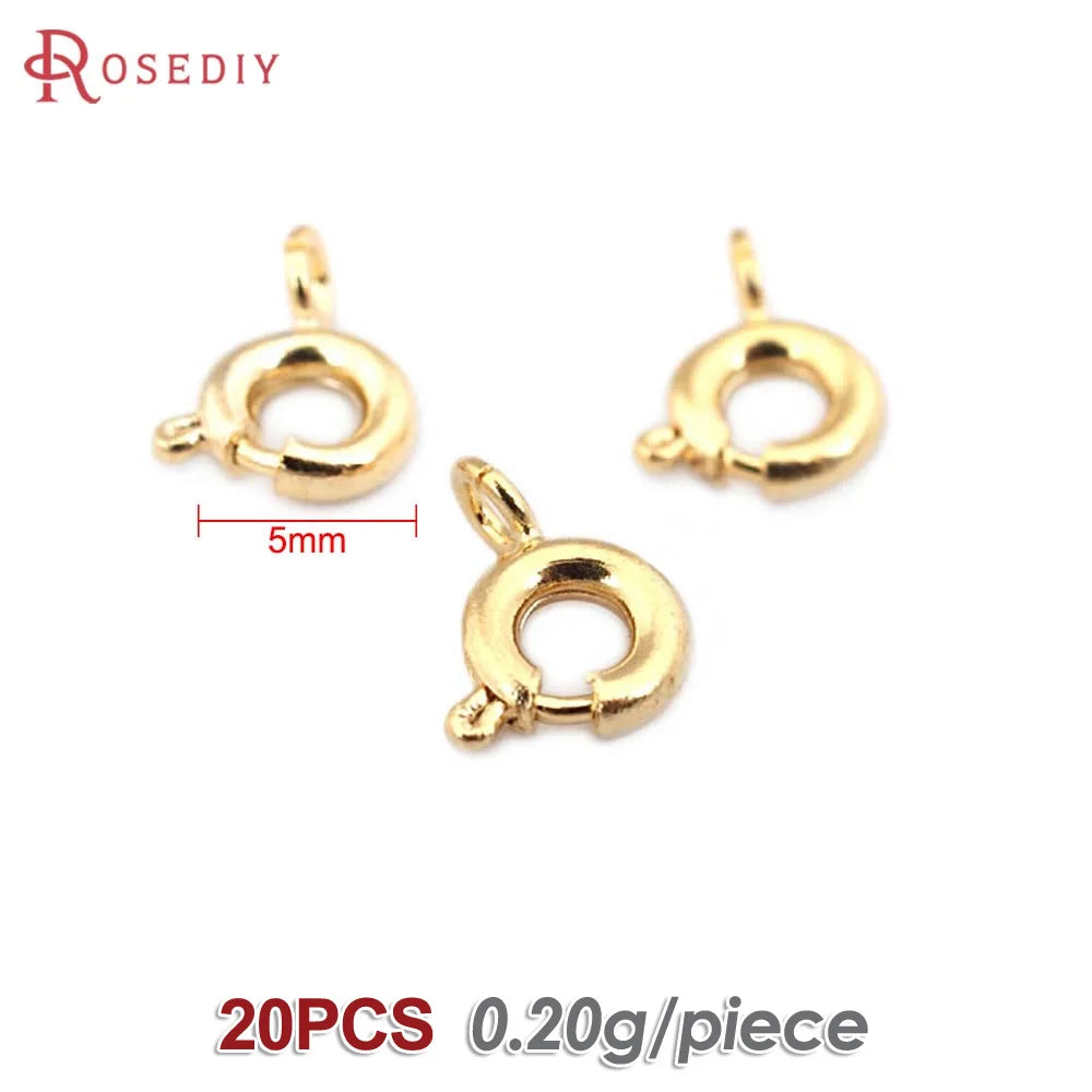 20PCS Diameter 5MM 6MM 7MM 18K Gold Color Plated Brass Spring Round Clasps Necklace Clasps Jewelry Findings Accessories