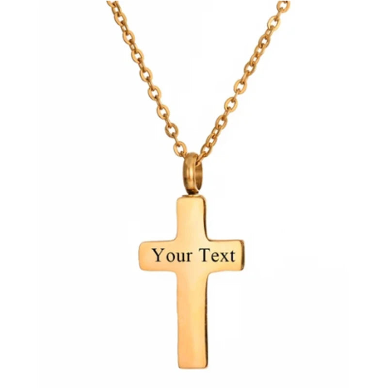 Stainless Steel Cremation Cross Keepsake Necklace for Ashes Gold Silver Tone Bar Pendant Memorial  Jewelry for Women/Men