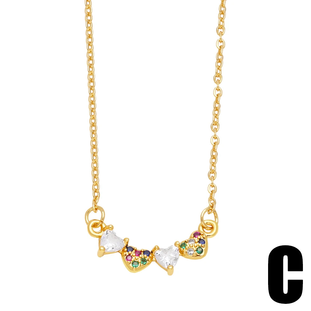 Mini CZ Crystal Bar Necklaces for Women Copper Gold Plated Heart Charm Short Necklaces Small Jewelry Gifts nken68