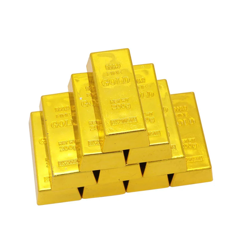 Gold Bar Bullion Brick Fake Bars Golden Pirate Treasure Faux Artificial Party Simulation Bricks Toy Movie Prop Door Prop