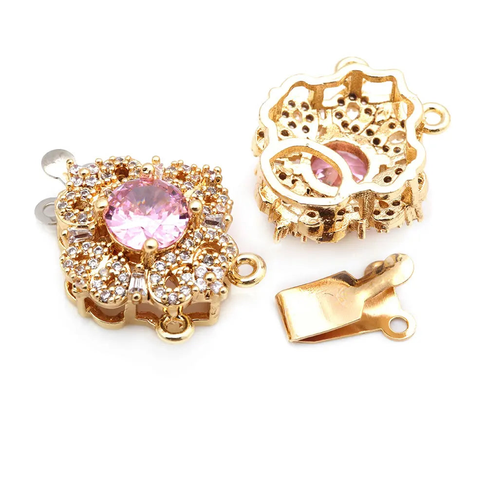 2 Sets 18K Gold Color Brass and Zircon Necklaces Connect Clasps High Quality Diy Jewelry Making Supplies Accessories