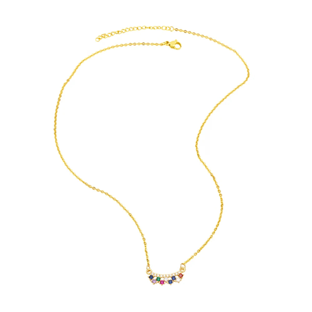 Mini CZ Crystal Bar Necklaces for Women Copper Gold Plated Heart Charm Short Necklaces Small Jewelry Gifts nken68