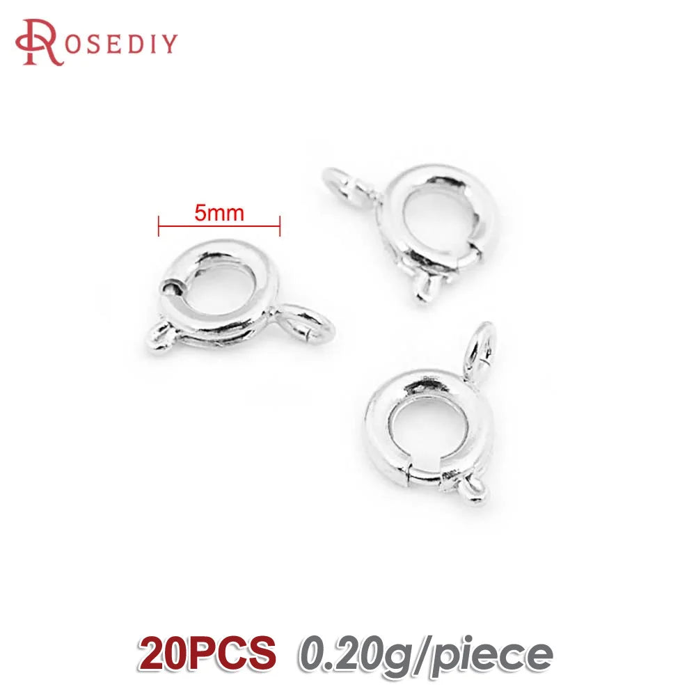 20PCS Diameter 5MM 6MM 7MM 18K Gold Color Plated Brass Spring Round Clasps Necklace Clasps Jewelry Findings Accessories
