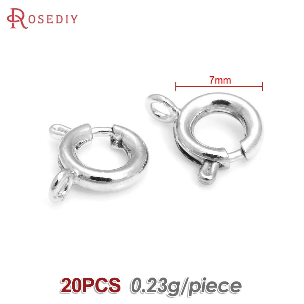 20PCS Diameter 5MM 6MM 7MM 18K Gold Color Plated Brass Spring Round Clasps Necklace Clasps Jewelry Findings Accessories