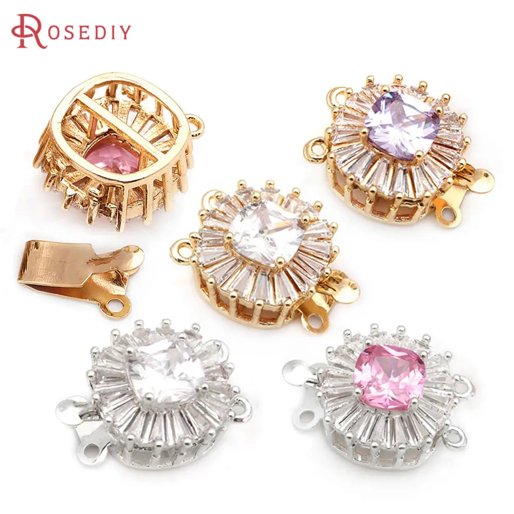 4 Sets 18K Gold Color Brass and Zircon Round Shape 2 Line Necklaces Connect Clasps High Quality Diy Jewelry Making Accessories