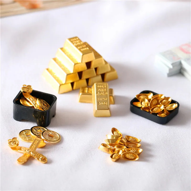 Dollhouse accessories miniature model mini ruyi gold ingot gold bar copper coin model ornament Dollhouse Living room Decor