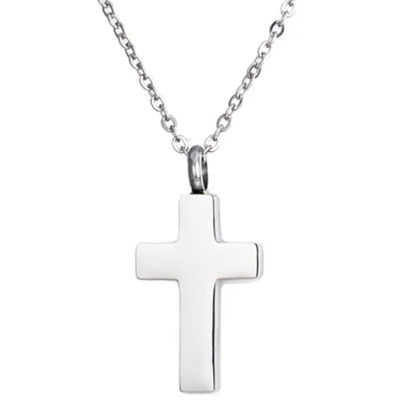 Stainless Steel Cremation Cross Keepsake Necklace for Ashes Gold Silver Tone Bar Pendant Memorial  Jewelry for Women/Men