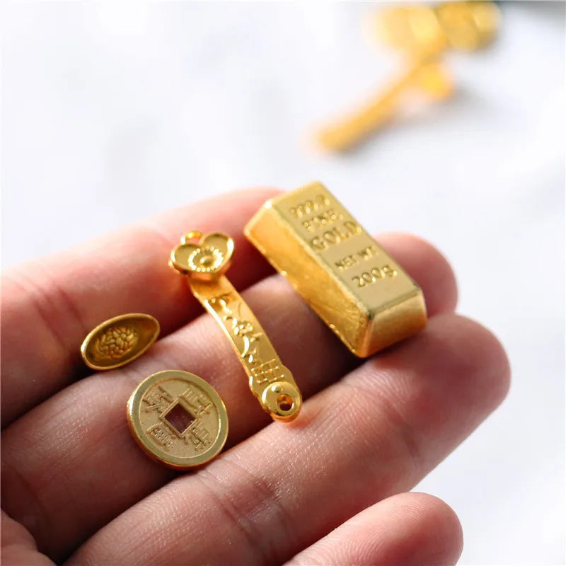 Dollhouse accessories miniature model mini ruyi gold ingot gold bar copper coin model ornament Dollhouse Living room Decor