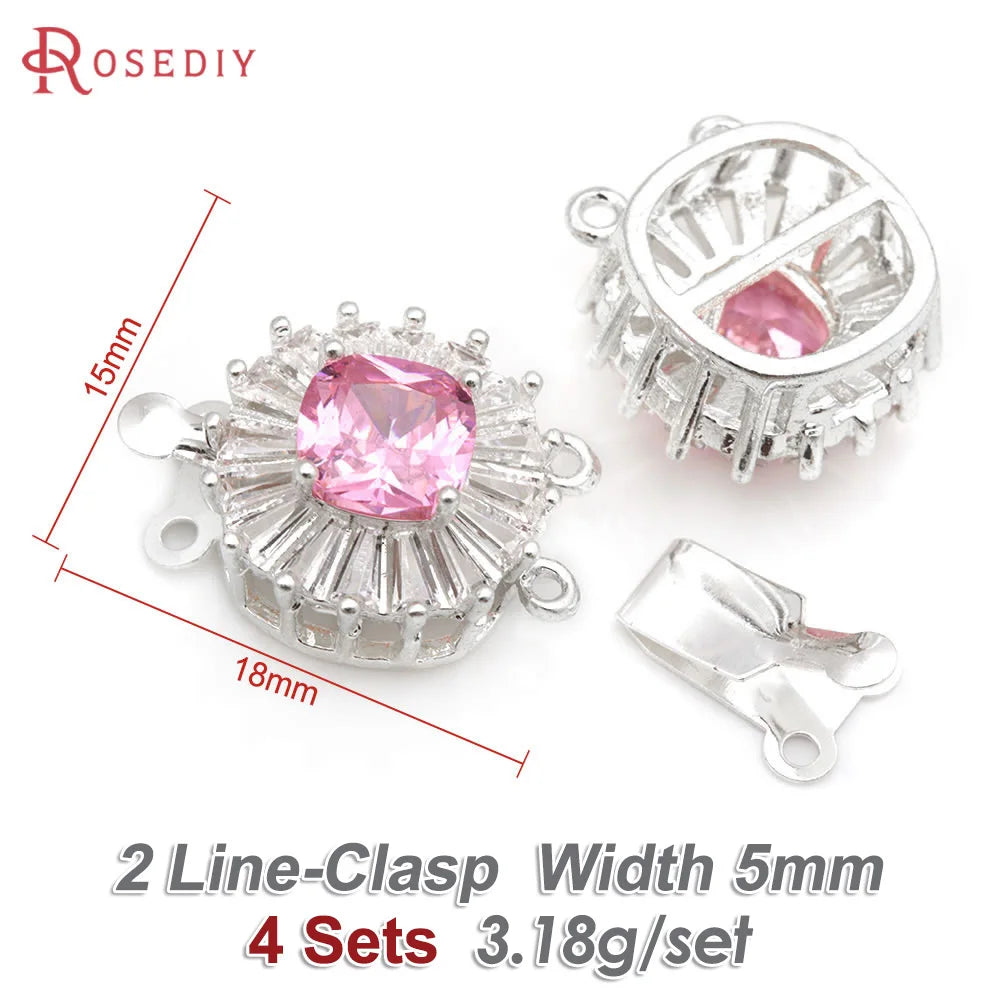 4 Sets 18K Gold Color Brass and Zircon Round Shape 2 Line Necklaces Connect Clasps High Quality Diy Jewelry Making Accessories
