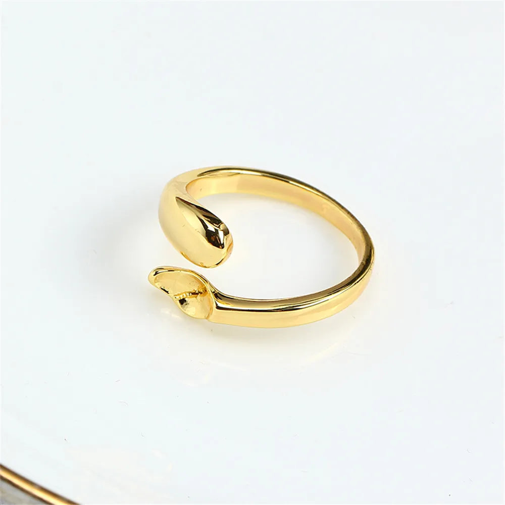 Domestic 14k Gold Color Retaining Serpentine Opening Ring Zircon Pearl Empty Tray Adjustable DIY Accessories Fit 7-9mm