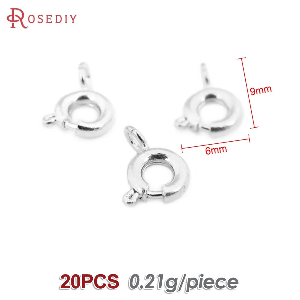 20PCS Diameter 5MM 6MM 7MM 18K Gold Color Plated Brass Spring Round Clasps Necklace Clasps Jewelry Findings Accessories