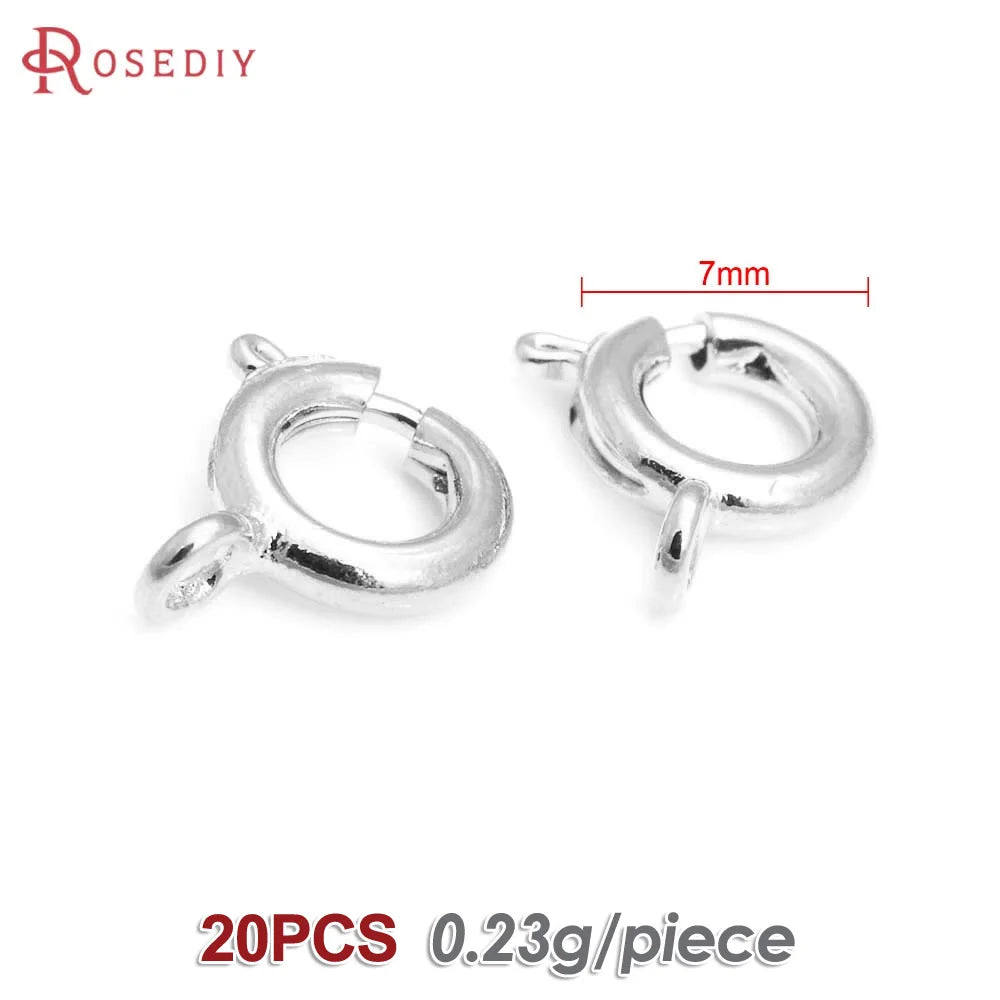 20PCS Diameter 5MM 6MM 7MM 18K Gold Color Plated Brass Spring Round Clasps Necklace Clasps Jewelry Findings Accessories