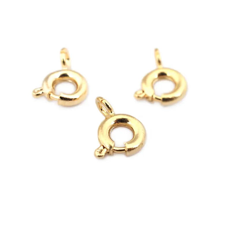 20PCS Diameter 5MM 6MM 7MM 18K Gold Color Plated Brass Spring Round Clasps Necklace Clasps Jewelry Findings Accessories