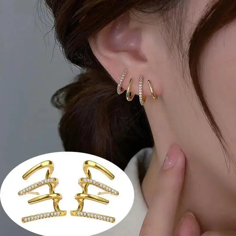 Fashion Vintage Gold Color U Earrings For Women Metal Earing Jewelry 2024 Trending Korean Silver Color Oval Hoop Earrings JN9