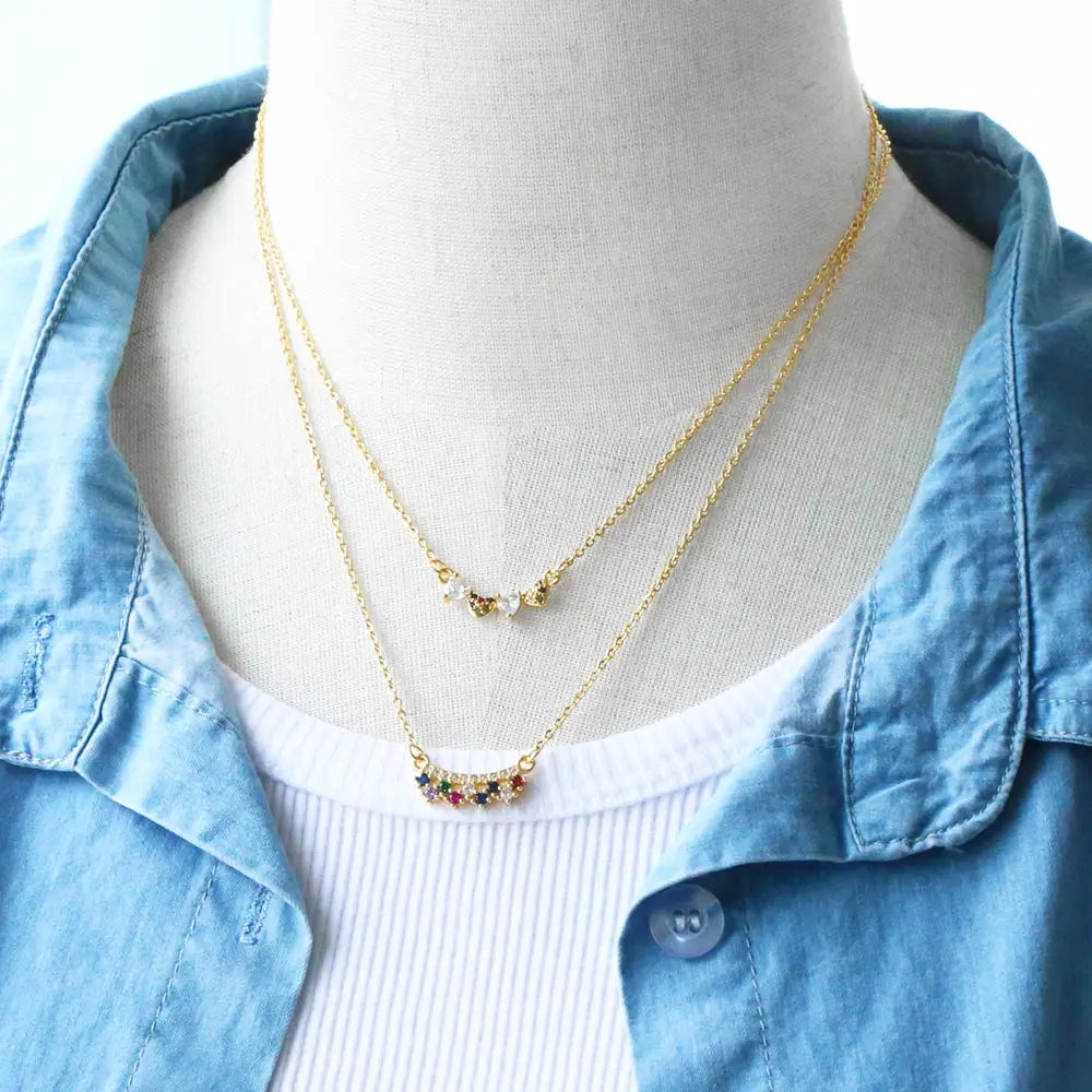 Mini CZ Crystal Bar Necklaces for Women Copper Gold Plated Heart Charm Short Necklaces Small Jewelry Gifts nken68