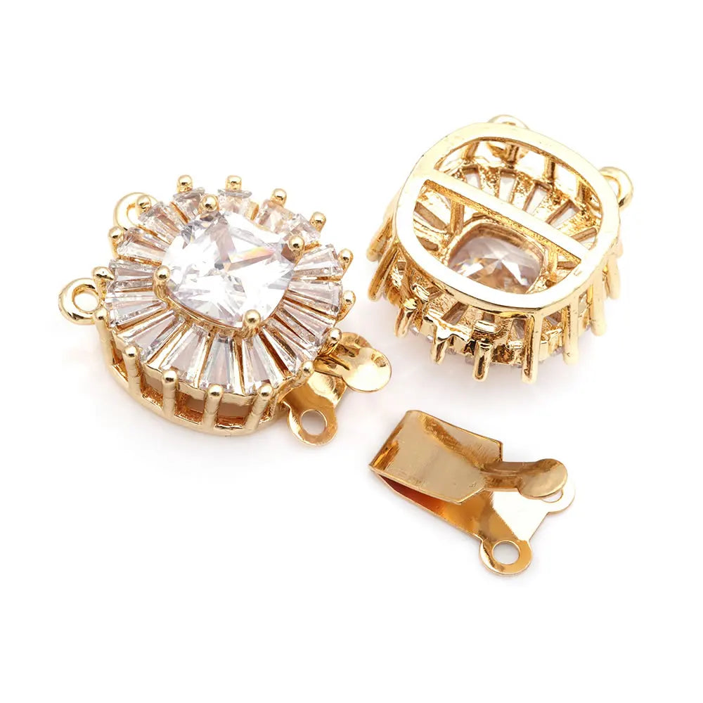 4 Sets 18K Gold Color Brass and Zircon Round Shape 2 Line Necklaces Connect Clasps High Quality Diy Jewelry Making Accessories