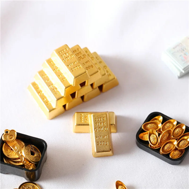Dollhouse accessories miniature model mini ruyi gold ingot gold bar copper coin model ornament Dollhouse Living room Decor