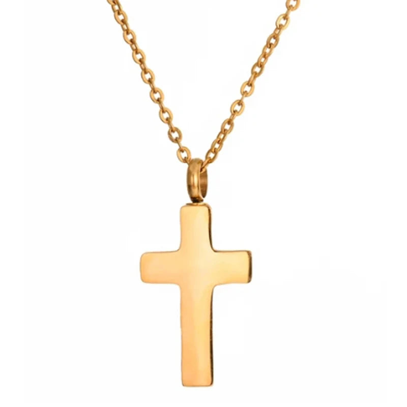 Stainless Steel Cremation Cross Keepsake Necklace for Ashes Gold Silver Tone Bar Pendant Memorial  Jewelry for Women/Men