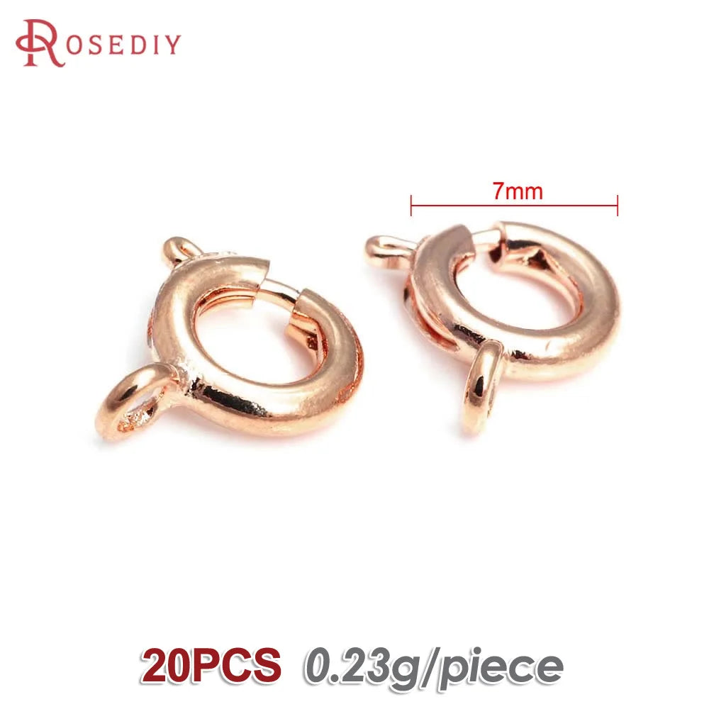 20PCS Diameter 5MM 6MM 7MM 18K Gold Color Plated Brass Spring Round Clasps Necklace Clasps Jewelry Findings Accessories