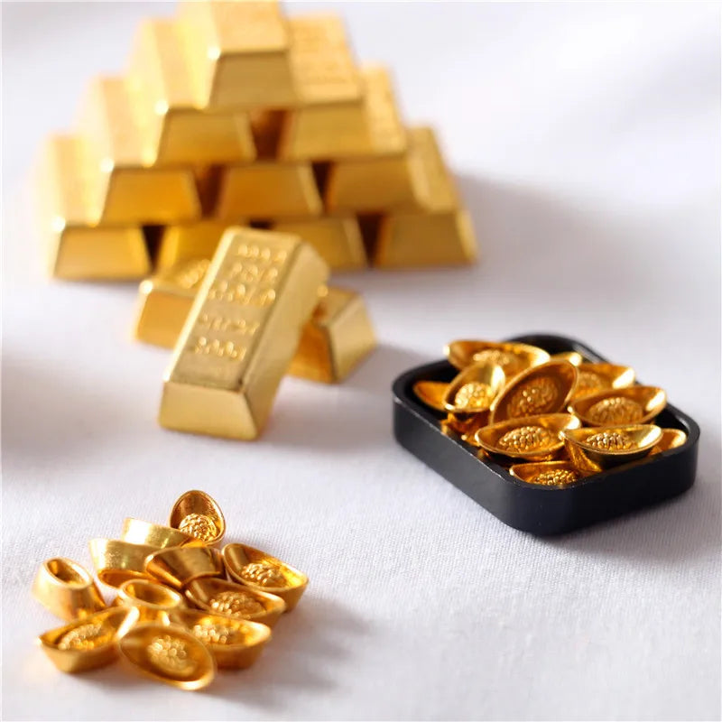 Dollhouse accessories miniature model mini ruyi gold ingot gold bar copper coin model ornament Dollhouse Living room Decor