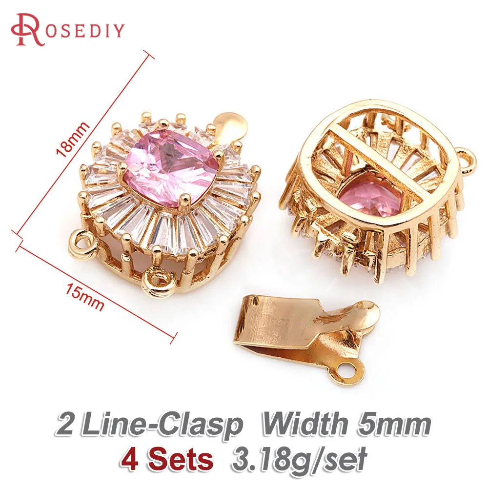 4 Sets 18K Gold Color Brass and Zircon Round Shape 2 Line Necklaces Connect Clasps High Quality Diy Jewelry Making Accessories