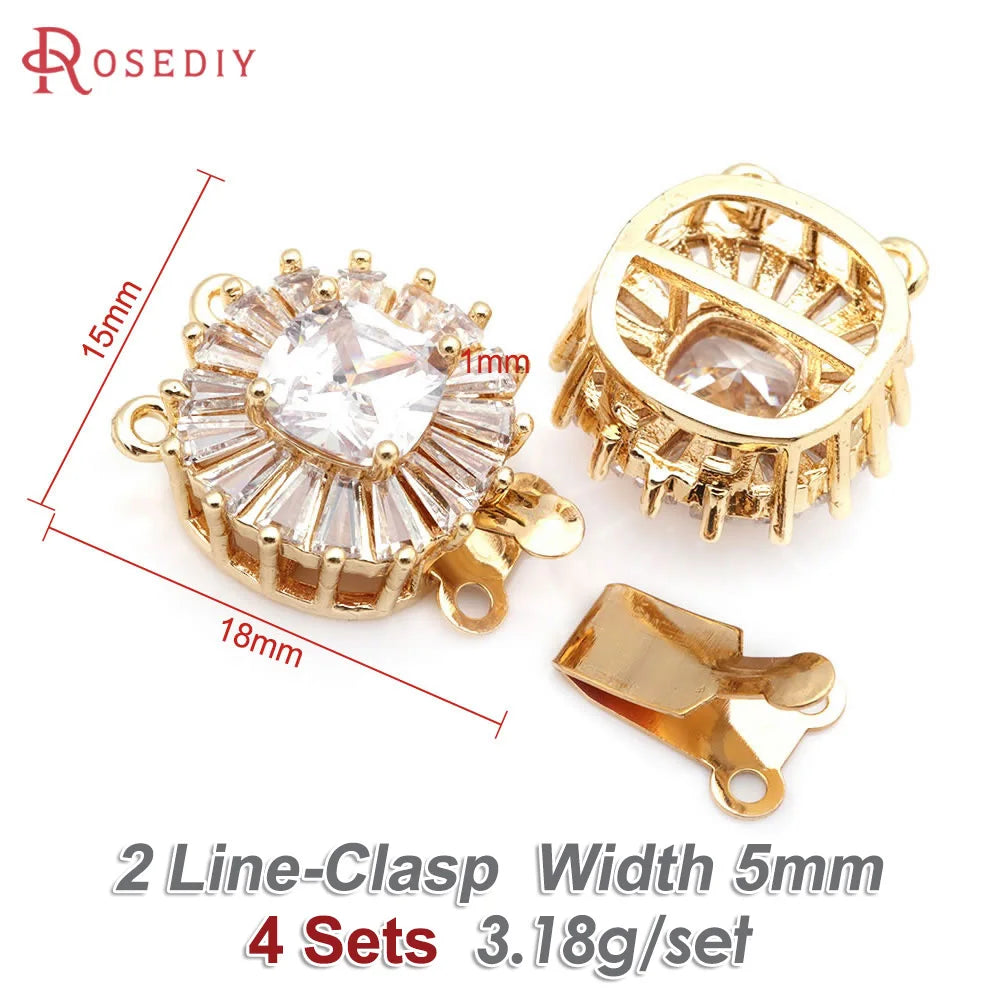 4 Sets 18K Gold Color Brass and Zircon Round Shape 2 Line Necklaces Connect Clasps High Quality Diy Jewelry Making Accessories