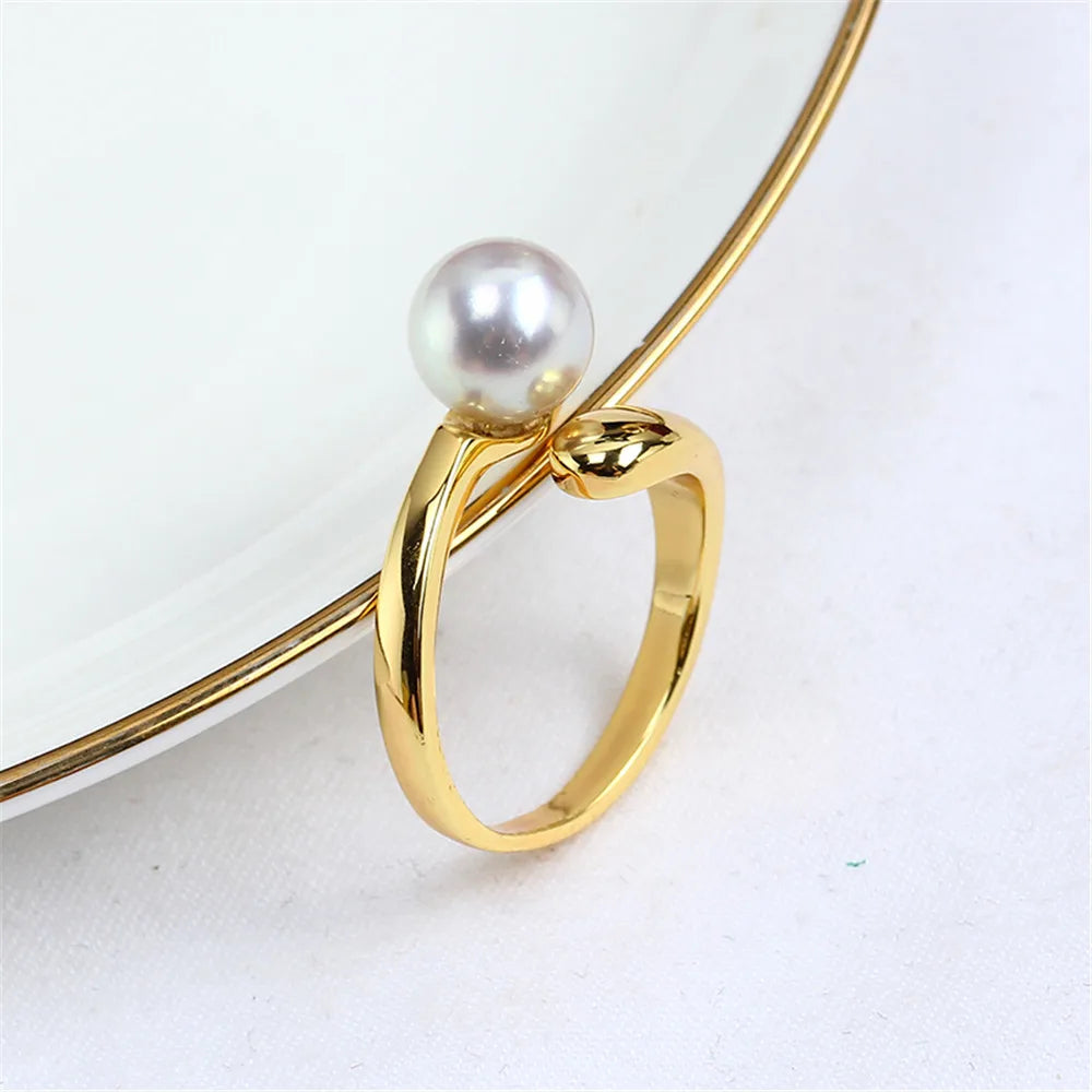 Domestic 14k Gold Color Retaining Serpentine Opening Ring Zircon Pearl Empty Tray Adjustable DIY Accessories Fit 7-9mm
