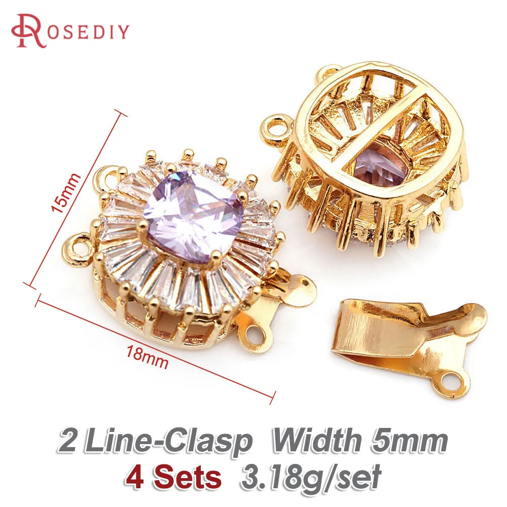 4 Sets 18K Gold Color Brass and Zircon Round Shape 2 Line Necklaces Connect Clasps High Quality Diy Jewelry Making Accessories