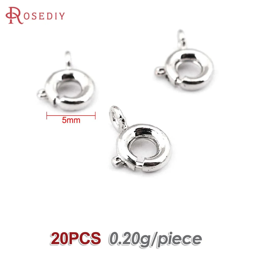 20PCS Diameter 5MM 6MM 7MM 18K Gold Color Plated Brass Spring Round Clasps Necklace Clasps Jewelry Findings Accessories