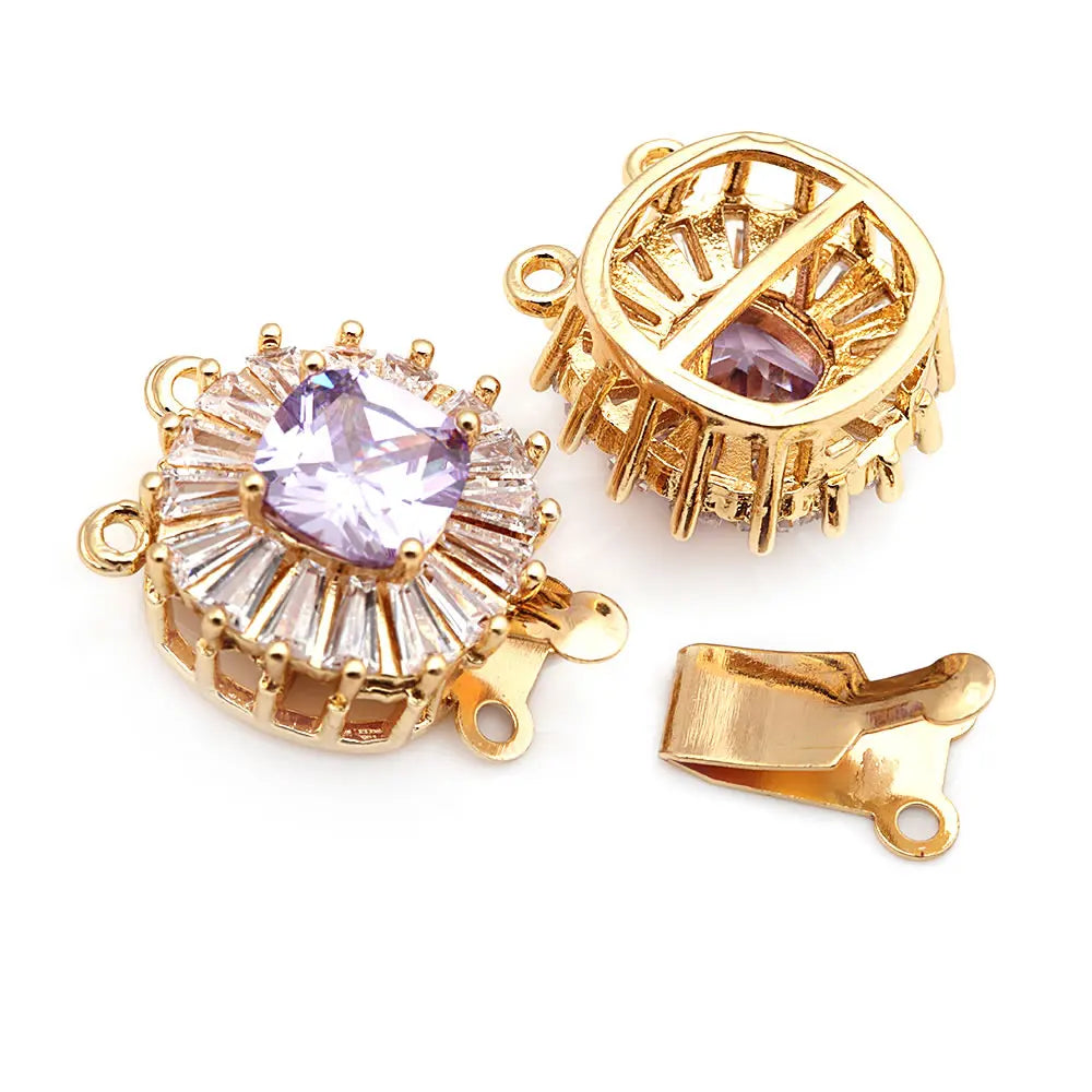 4 Sets 18K Gold Color Brass and Zircon Round Shape 2 Line Necklaces Connect Clasps High Quality Diy Jewelry Making Accessories