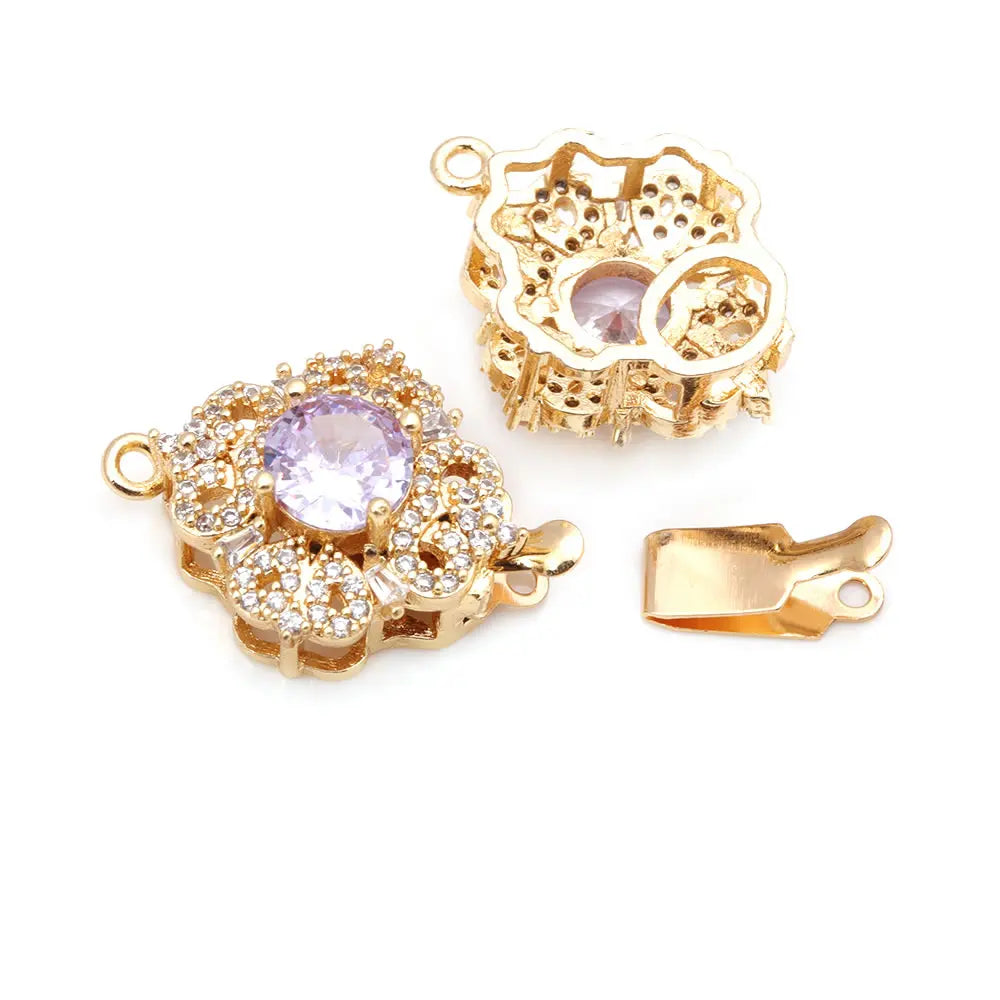 2 Sets 18K Gold Color Brass and Zircon Necklaces Connect Clasps High Quality Diy Jewelry Making Supplies Accessories