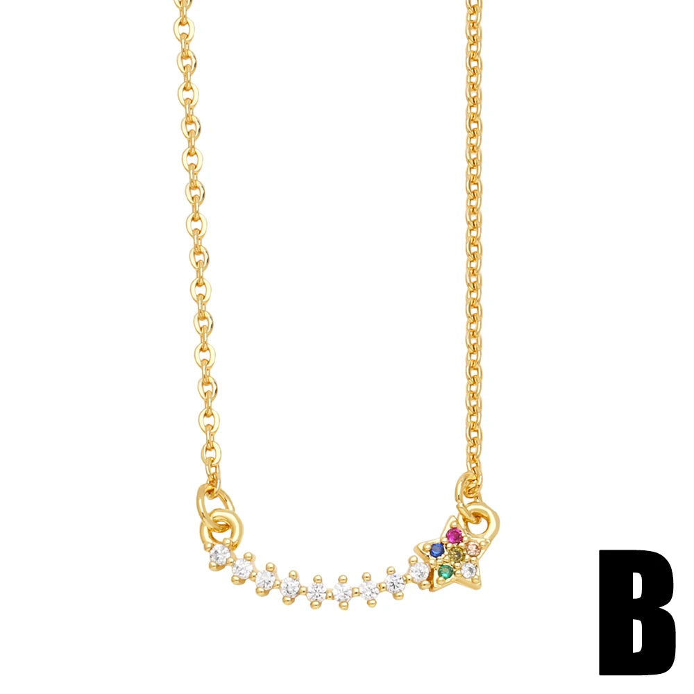 Mini CZ Crystal Bar Necklaces for Women Copper Gold Plated Heart Charm Short Necklaces Small Jewelry Gifts nken68