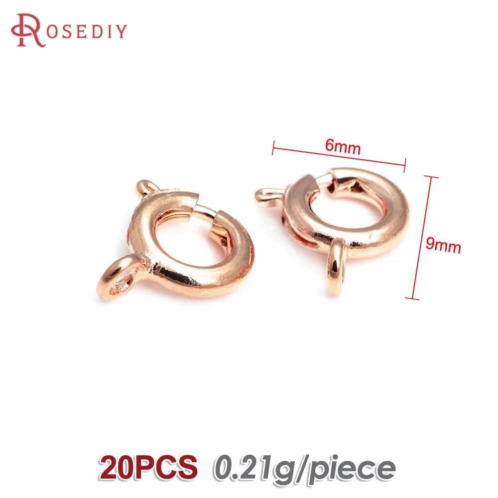 20PCS Diameter 5MM 6MM 7MM 18K Gold Color Plated Brass Spring Round Clasps Necklace Clasps Jewelry Findings Accessories