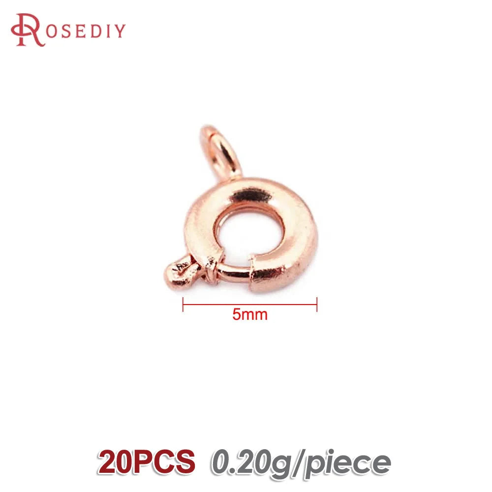 20PCS Diameter 5MM 6MM 7MM 18K Gold Color Plated Brass Spring Round Clasps Necklace Clasps Jewelry Findings Accessories