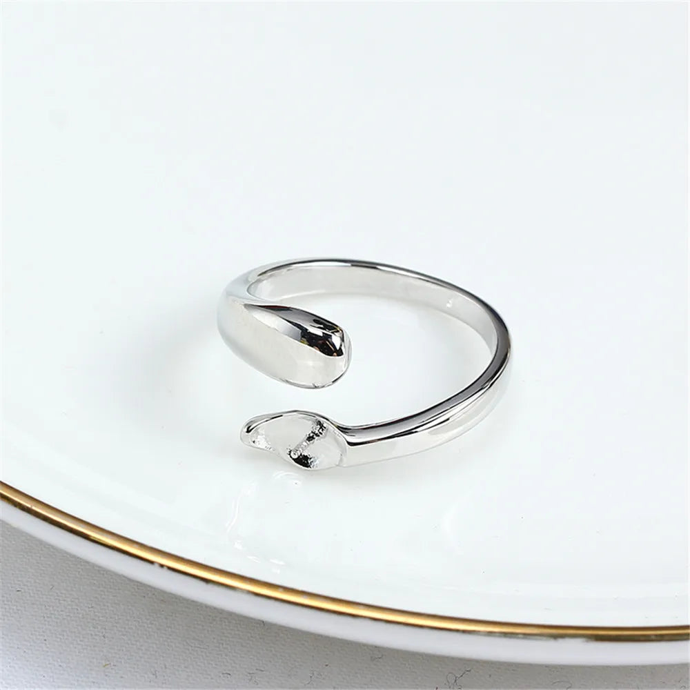 Domestic 14k Gold Color Retaining Serpentine Opening Ring Zircon Pearl Empty Tray Adjustable DIY Accessories Fit 7-9mm