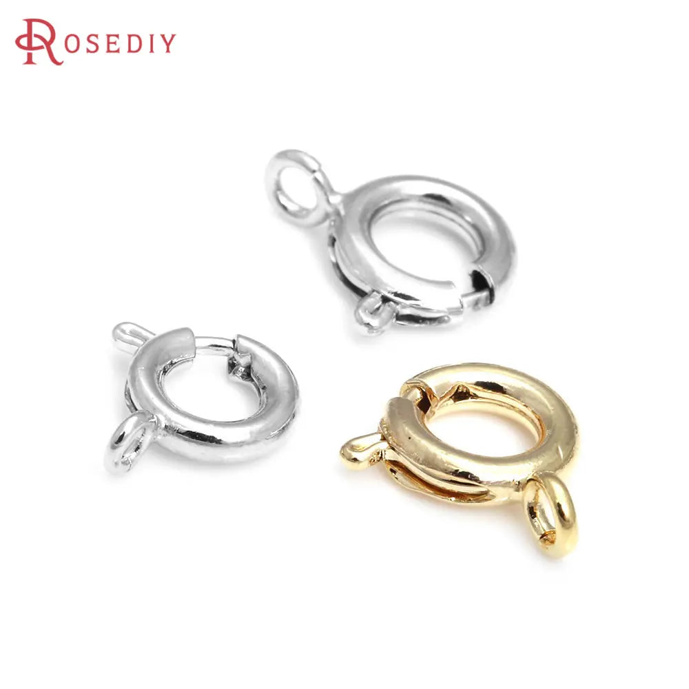 20PCS Diameter 5MM 6MM 7MM 18K Gold Color Plated Brass Spring Round Clasps Necklace Clasps Jewelry Findings Accessories