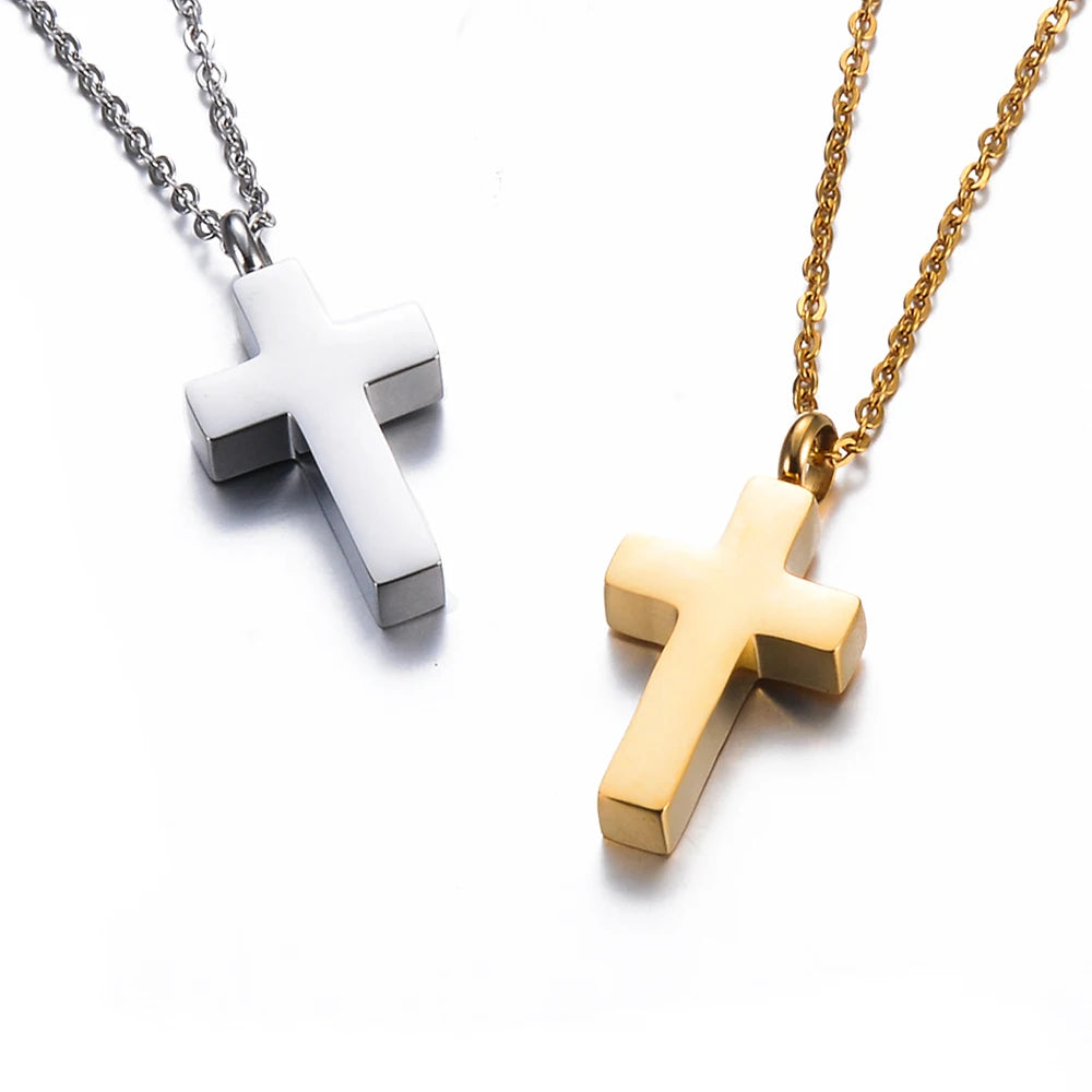 Stainless Steel Cremation Cross Keepsake Necklace for Ashes Gold Silver Tone Bar Pendant Memorial  Jewelry for Women/Men