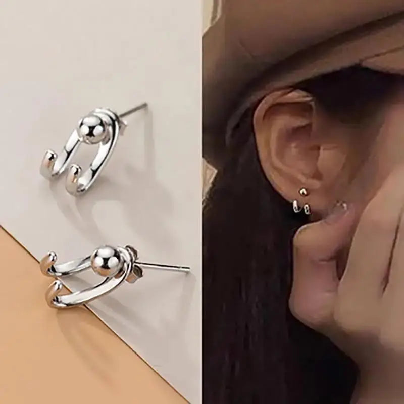 Fashion Vintage Gold Color U Earrings For Women Metal Earing Jewelry 2024 Trending Korean Silver Color Oval Hoop Earrings JN9