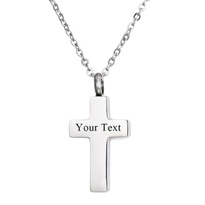 Stainless Steel Cremation Cross Keepsake Necklace for Ashes Gold Silver Tone Bar Pendant Memorial  Jewelry for Women/Men