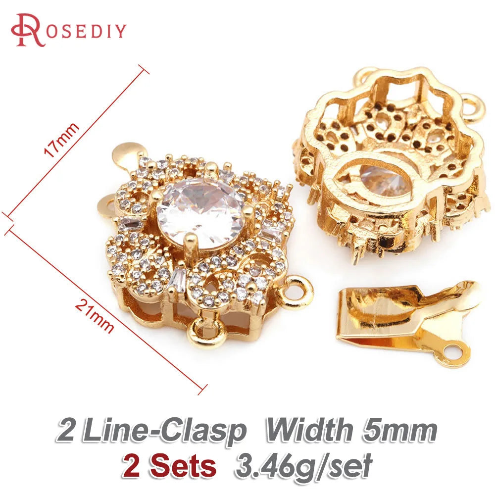 2 Sets 18K Gold Color Brass and Zircon Necklaces Connect Clasps High Quality Diy Jewelry Making Supplies Accessories