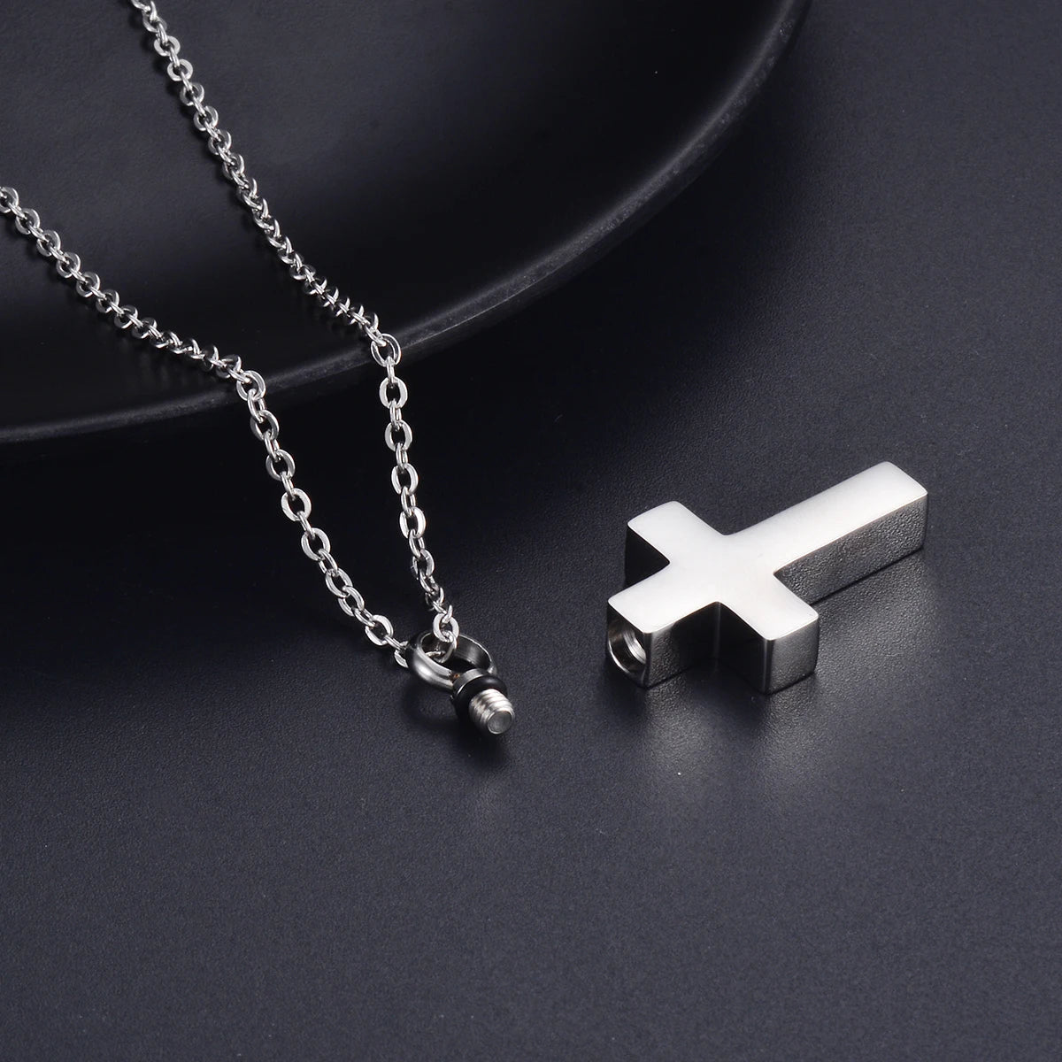 Stainless Steel Cremation Cross Keepsake Necklace for Ashes Gold Silver Tone Bar Pendant Memorial  Jewelry for Women/Men