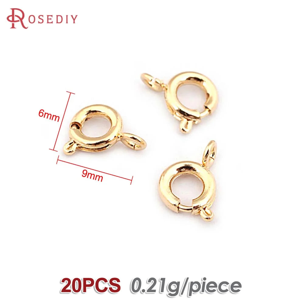 20PCS Diameter 5MM 6MM 7MM 18K Gold Color Plated Brass Spring Round Clasps Necklace Clasps Jewelry Findings Accessories