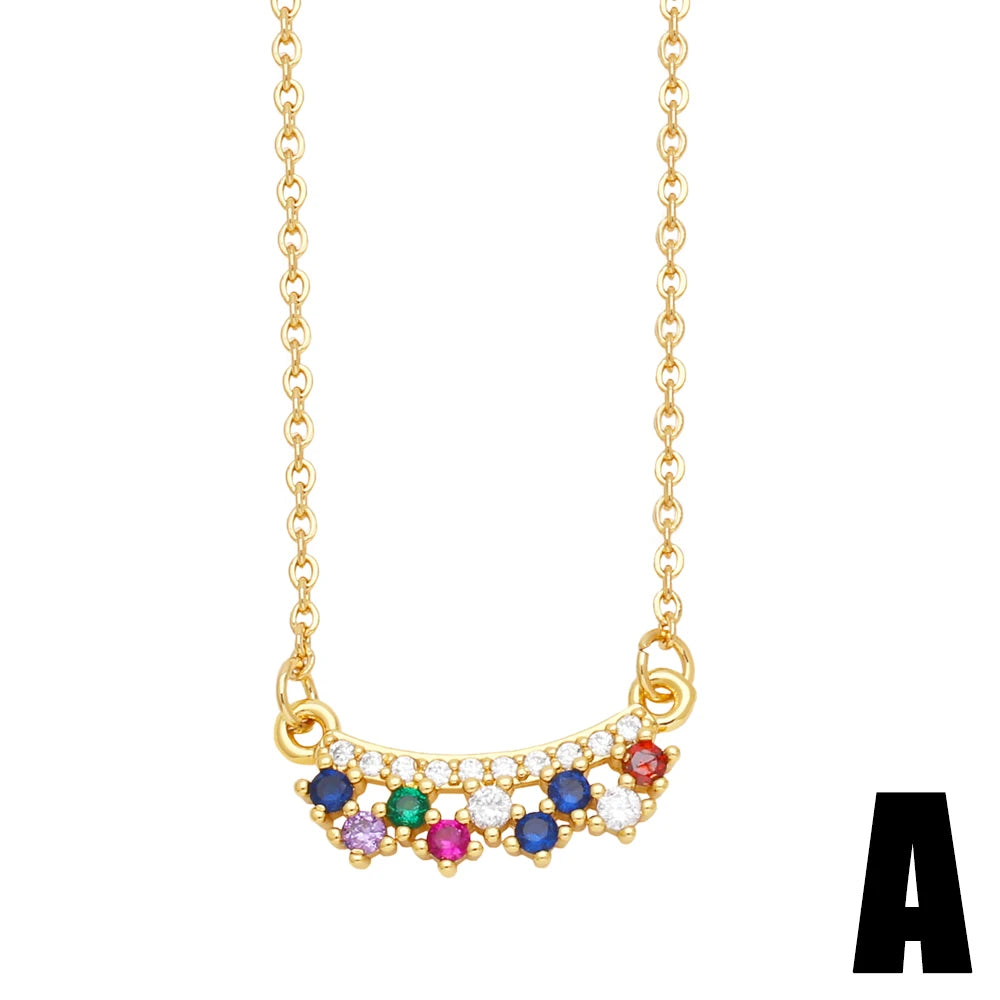 Mini CZ Crystal Bar Necklaces for Women Copper Gold Plated Heart Charm Short Necklaces Small Jewelry Gifts nken68