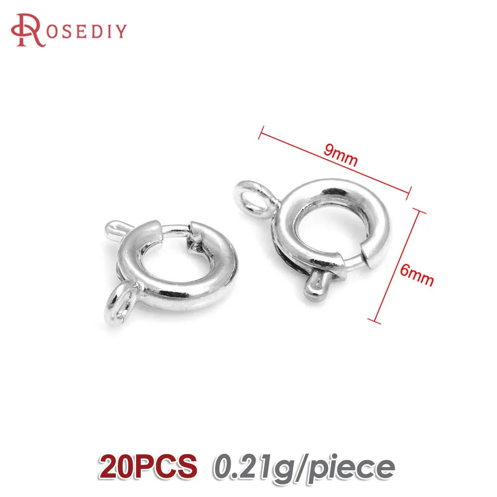 20PCS Diameter 5MM 6MM 7MM 18K Gold Color Plated Brass Spring Round Clasps Necklace Clasps Jewelry Findings Accessories