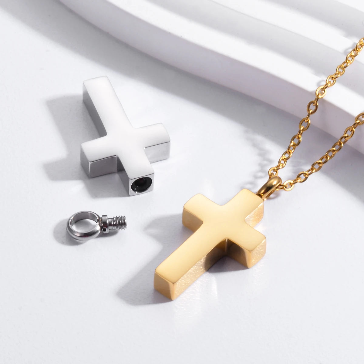 Stainless Steel Cremation Cross Keepsake Necklace for Ashes Gold Silver Tone Bar Pendant Memorial  Jewelry for Women/Men