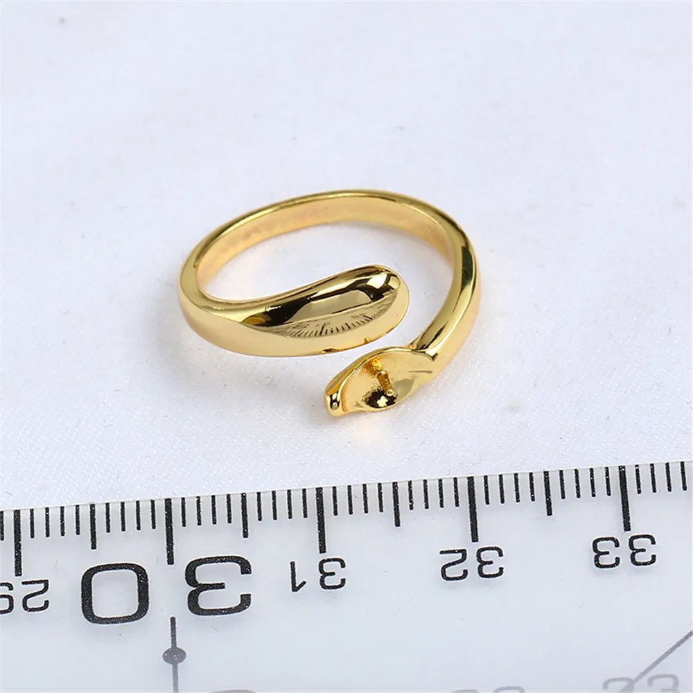 Domestic 14k Gold Color Retaining Serpentine Opening Ring Zircon Pearl Empty Tray Adjustable DIY Accessories Fit 7-9mm