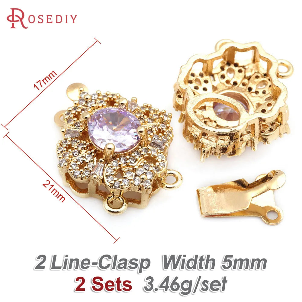 2 Sets 18K Gold Color Brass and Zircon Necklaces Connect Clasps High Quality Diy Jewelry Making Supplies Accessories